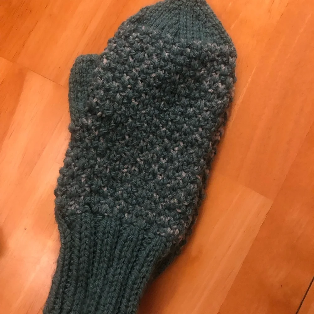 Cozy Hand Knit Mittens in Teal and Gray